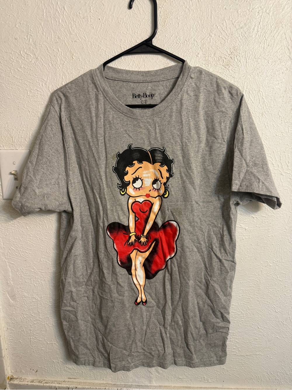 Betty Boop Women's Grey Tee with Red Dress Graphic